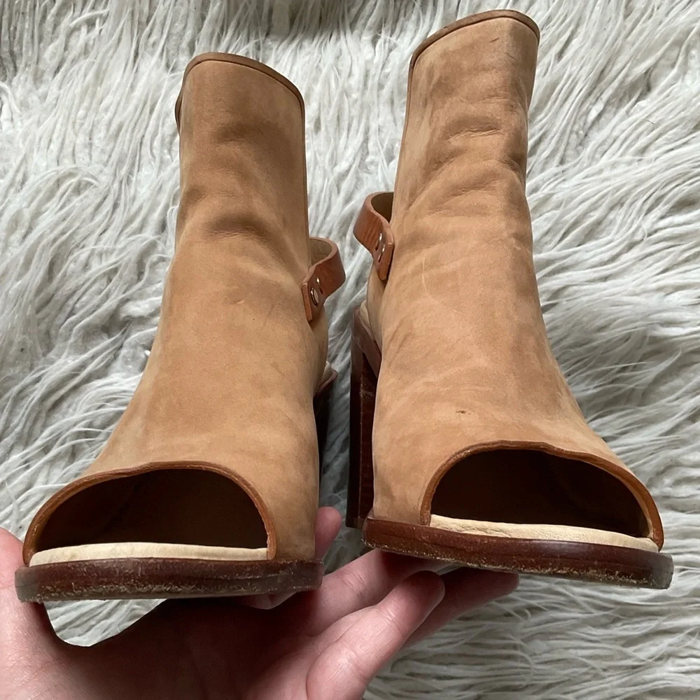 Rag & Bone Wyatt Camel Tan Nubuck Leather Slingback Heeled Sandals EUC Size 39